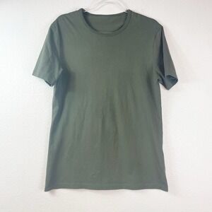 ASKET The T-Shirt Mens Medium Long Green Minimalist Cotton Short Sleeve Portugal